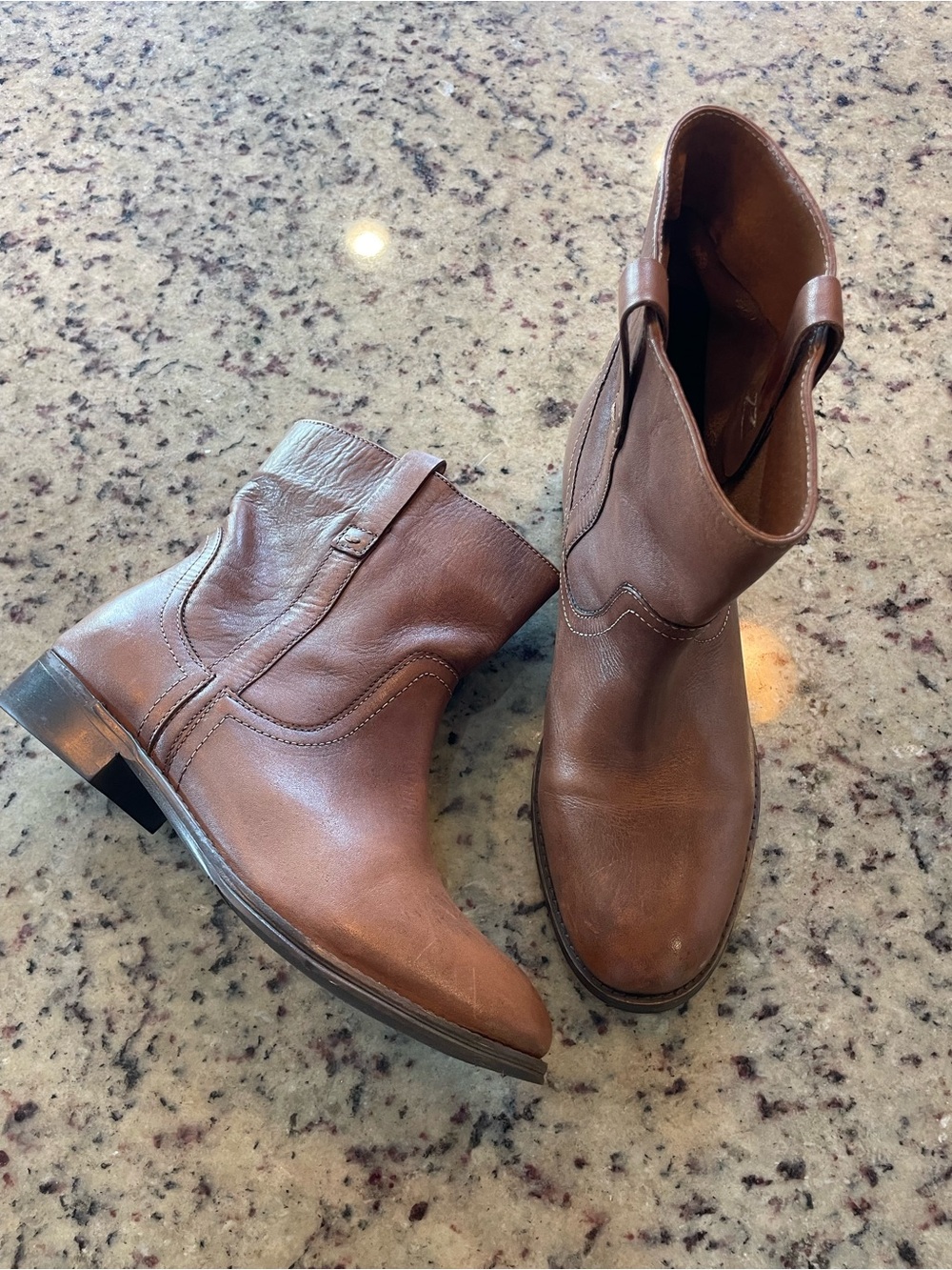 Diba “Bell” Women's Brown Leather Ankle Booties - Classic Pull-On Style 7.5